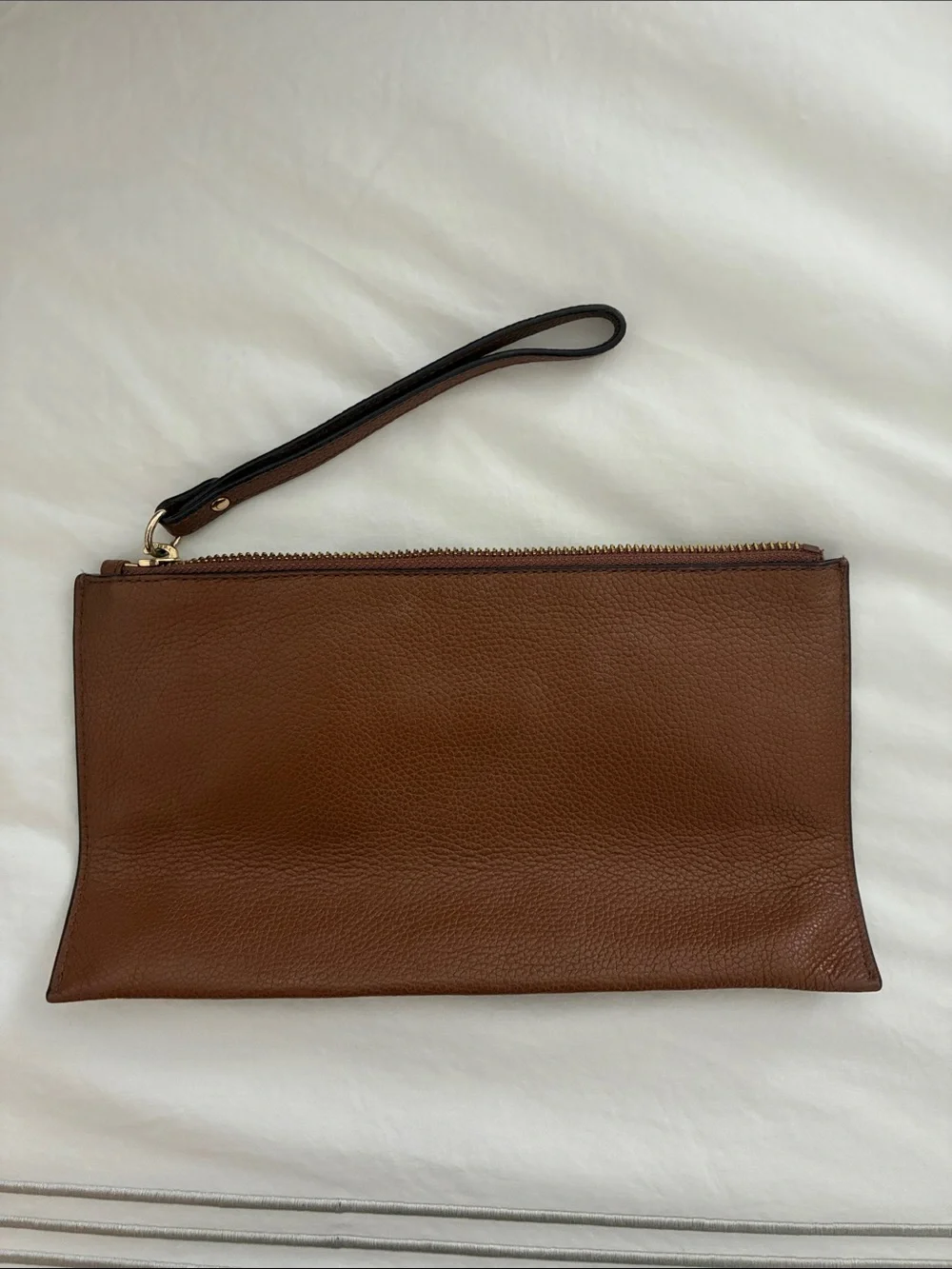 Michael Kors Brown Leather Wristlet Pouch with Gold Logo